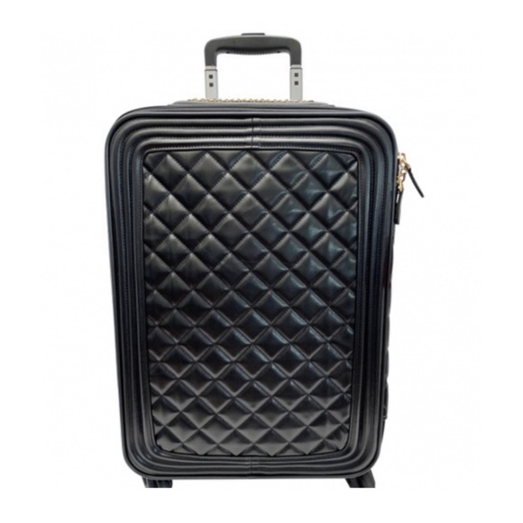 ShopEvelynne Handbags - Black faux quilted leather 20" carry-on suitcase on spinner wheels